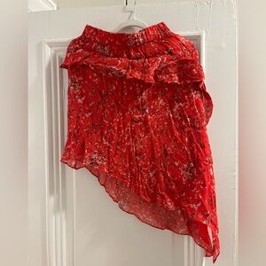 IRO Red Asymmetrical Floral Skirt